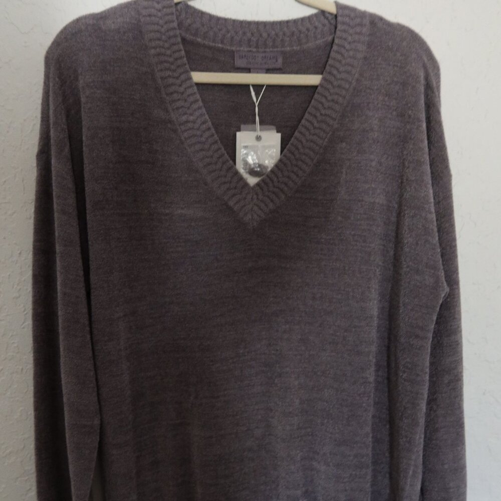 Barefoot Dreams CozyChic Ultra Lite V-Neck Pullover Size Large Grey Msrp $135